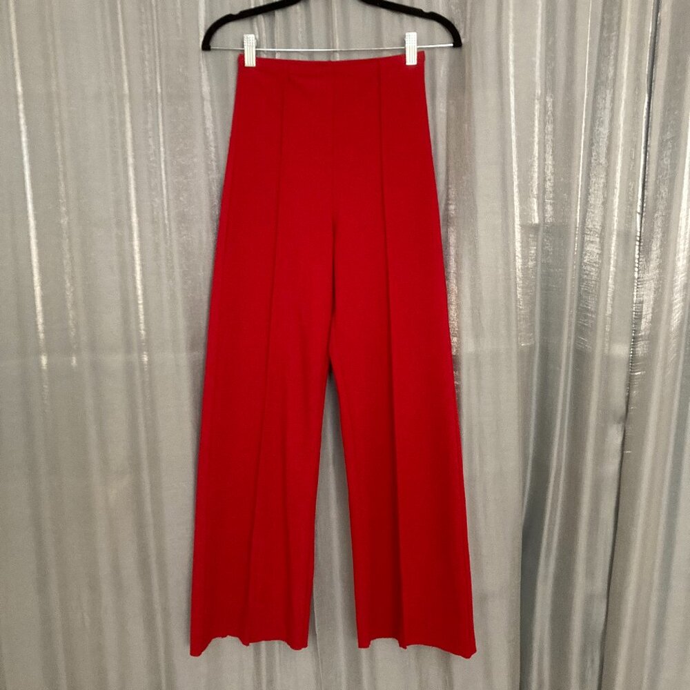 red elastic pin tuck pants